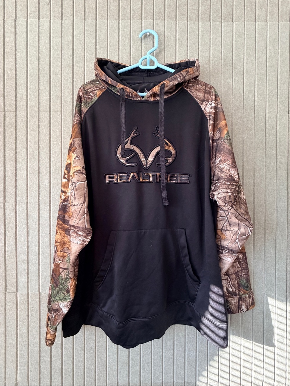 Realtree Black Hooded Sweatshirt with Camo Sleeves